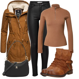 Outfit s Červená/Hnědá/Oranžová/Béžová Kozačka Kožená kotníková bota/Vintage Kotníková Bota/Kotníková Bota s Podšívkou/Plochá Kotníková Bota/Motorkářská bota/Bojová Bota Rieker "Každodenní vzhled"