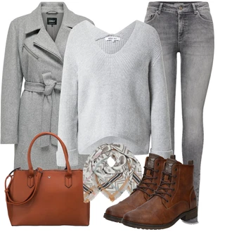 Šik Outfit s Šedá Přechodový Kabát/Vlněný Fleecový Kabát/Midi Kabát/Zimní Kabát Vlněný kabát/Lodenový kabát/Kašmírový Kabát Only "Lehký outfit"Look: Šik, Klasické