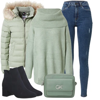 Outfit s Světle modrá/Světle zelená/Zelená Vodopádový Svetr/Kašmírový Svetr/Mohair Pullover/Svetr bez Ramínek/Oversize Svetr/Zimní Svetr/Svetr s přehozem About You "Lehký outfit"