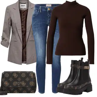 Outfit s Šedá/Růžová/Zelená Bota Kožená bunda/Chelsea Boty/Gumová Kotníková Bota Guess "Módní vzhled na podzim"