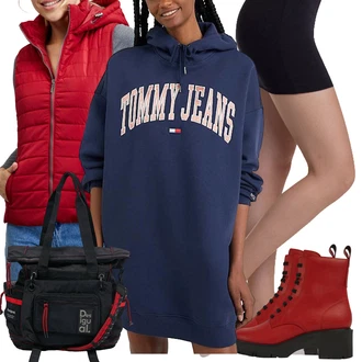 žakár Outfit s Tmavě modrá/Modrá/Světle modrá Šaty Nadměrná velikost šatů/Mikinové Šaty Tommy Jeans "Podzimní módní styl"