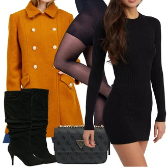 Podzim Outfit s Černá Svetrové Šaty/Šaty s dlouhým rukávem/Šaty S Rolákem/Dlouhé pletené šaty/Zimní Pletené Šaty Noisy may "Modischer Look für den Herbst"