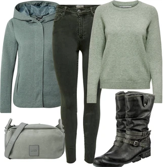 Outfit s Tyrkysový/Zelená/Tmavě zelená Mikina s kapucí/Merino bunda/Bunda s Kapucí/Vlněná Bund/Fleecová Bunda Pletená Fleecová Bundy Only "Módní vzhled na podzim"