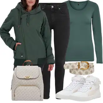 Atletika Outfit s Bílá Teniska Kožené Tenisky/Zimní Tenisky/Tenisky s Bočním Zipem/Skate Bota/Vintage Teniska/Úzká Teniska Puma "Podzimní módní styl"Look: Atletika, Skating, Aerobní