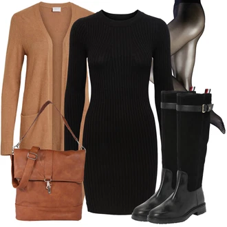 Outfit s Černá Dlouhá Kozačka/Bota se širokým nohavici/Kozačka po Kolena/Jezdecká Bota/Plochá Kozačka nad koleno Tommy Hilfiger "Každodenní vzhled"