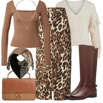 Oblečení se sukní Egirl s Bílá/Hnědá/Béžová/Khaki Pletenina veľkej veľkosti Vila "Podzimní outfity"Look: Boho, Disko, Egirl, Pro Dům, Univerzitní, Vintage