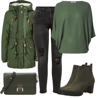 Outfit s Tmavě Zelená/Zelená Bundeswehr Parka/Parka Přechodová Bund/Zimní Parka Ragwear "Podzimní outfity"