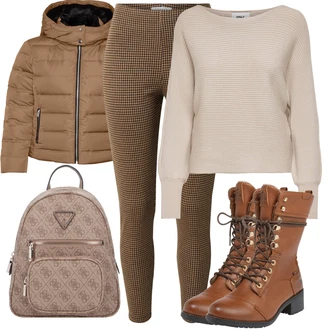 Outfit s Hnědá/Béžová/Khaki Prošívaná Bunda/PodZimní Bunda/Bunda s Kapucí/Nafukovací Bund/Zimní Bund/Bunda s Bočním Zipem/Puchová Bund/Udržitelná bunda/Letní peřová bunda VERO MODA "Módní vzhled na podzim"