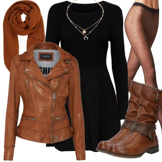 Outfit s Černá Šaty s dlouhým rukávem/Zimní šaty s dlouhým rukávem/Skater šaty/Zimní Pletené Šaty/Pletené Šaty/Svetrové Šaty Only "Módní vzhled na podzim"
