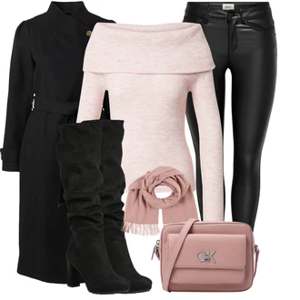 Outfit s Černá Kašmírový Kabát/Trenčkot/Dlouhý Zimní Kabát/Vojenský Kabát/Trenčkot/Dlouhý kabát/Vlněný Kabát/Midi Kabát/Dlouhý Kabát/Vlněný kabát river island "Módní zimní outfit"