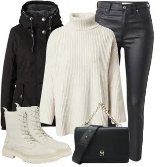 Outfit s Černá Trekingová bunda/Outdoorové Bundy/Lyžařská bunda/Zimní Parka/Zimní Bund/Parka Přechodová Bund/Vosková Bunda/Bunda 2v1/Funkční Bunda/Snowboardová Bund Ragwear "Módní zimní outfit"