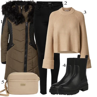 Outfits for chubby mit Črna/Temno modra Pajkice Pletena Pajkica/Pajkice z Razporkom/Neprosojna Pajkica/Usnjena Jakna/Oblikovana Pajkica/Tople Pajkice/Športna Pajkica/Podložena Pajkica/Baumwoll Pajkica Only "Zimski outfit"