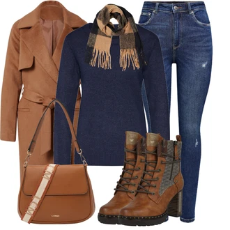 Vysoké Podpatky Outfit s Hnědá Šněrovací Kozačka Šněrovací Kotníková Bota/Vintage Kotníková Bota/Kotníková Bota Na Podpatku/Bojová Bota/Kotníková Bota s Podšívkou/Motorkářská bota/Kožená kotníková bota/Vintage kozačka Mustang "Outfity na zimu"