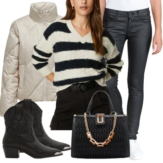 Outfit s Šedá/Černá/Tmavě šedá/Bílá Replay "Módní outfit pro volný čas"