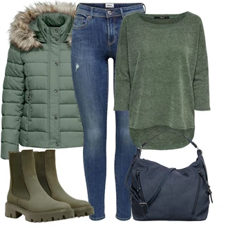 Outfit s Zelená/Tmavě Zelená/Světle Zelená Zimní Bund/Zimní Parka/Nafukovací Bund/Puchová Bund/Péřová Bunda Only "Módní outfit pro volný čas"