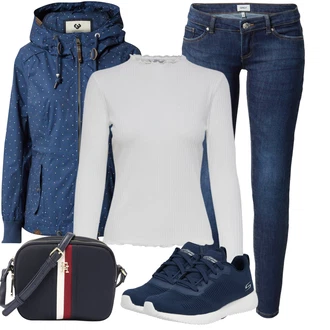 Outfit s Modrá/Světle modrá/Tmavě modrá Bunda s Kapucí/Trekingová bunda/Letní Bund/Bunda s Bočním Zipem/Fleecová Bunda Pletená Fleecová Bundy/Přechodné Bundy/Turistická bunda/Tradiční pletená bunda/Outdoorové Bundy/Plachtařská bunda Ragwear "Módní outfit pro volný čas"