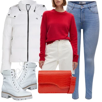 Outfit s Světle modrá/Modrá Kožená bunda/Push up Džín/Kožené Boty/Zimní bunda/Džíny s Rozparkem/Slim Fit Džíny/High Waist Džínové Kalhoty/Kožená Pánská Bund JdY "Módní zimní outfit"