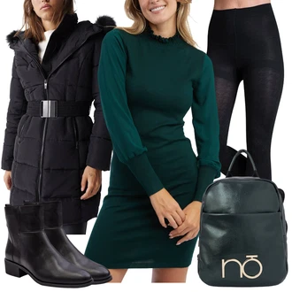 Klasické Outfit s Černá Kožená kotníková bota/Ovčí Kožešinová Bota/Chelsea Boty/Kožená bunda/Plochá Kotníková Bota/Kotníková Bota s Podšívkou kesi "Módní zimní outfit"Look: Klasické