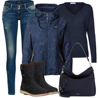 Outfit s Černá/Tmavě hnědá/Béžová Klasická Kozačka/Zimní kotníková bota/Nepromokavá Kozačka/Plochá Kotníková Bota/Kotníková Bota s Podšívkou/Vycpaná Kozačka/Zimní bota/Zimní Kozačka z jehněčí kůže Tom Tailor "Perfekt na podzim"