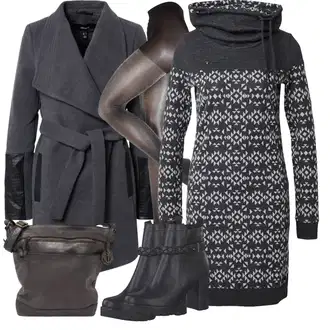 Punije Outfit sa Siva/Crna/Tamnosiva Pletivo Veći Broj/Tunika/Pletenina/Haljina Ragwear "Zimski outfit"