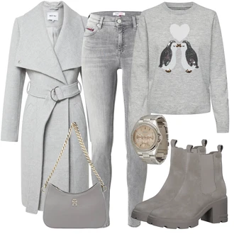 Outfit sa Svjetlosiva/Smeđa/Siva/Bež ljetna gležnjača/Chelsea Gležnjača/Gumena Gležnjača/Podstavljena Gležnjača/Kožna Jakna S.Oliver "Zimski outfit"