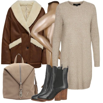 Outfit sa Bež/Smeđa/TamnoSmeđa Jakna/Janjeća Koža Kaput/Umjetna Koža Kaput/Krzneni Kaput/Vintage Kaput/Zimski Kaput/Teddy Kaput/Kaput s Krznenim Ovratnikom/Prijelazni Kaput Only "Zimski outfit"