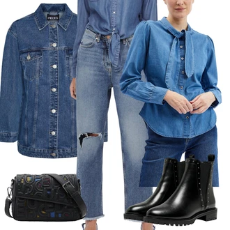 Lak Outfit s ?erná Koza?ka Ko?ená bunda/Chelsea Boty/Plochá Kotníková Bota/Ko?ená kotníková bota Only "Outfit na podzim"Look: Gotický, S Mokrým Vzhledem, ?ik, Lak, Premium, Glamourové, Nadrozm?rné, Metal, Trendový, Elegantní