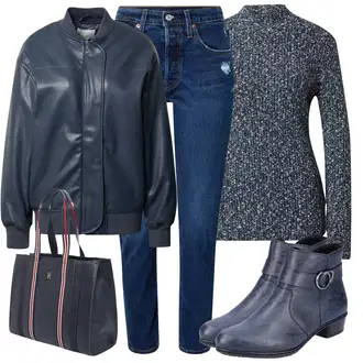 Outfity z džínu Rovná noha s Světle modrá/Modrá/Tmavě modrá Bunda z Umělé Kůže/Kožená Bomber Bund Leger by Lena Gercke "Outfit na podzim"