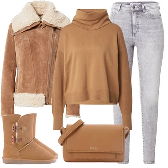 sníh Outfit s Hnědá/Béžová Vycpaná Kozačka/Boty do Sněhu/Zimní Kozačka z jehněčí kůže/Zimní bota/Zimní kotníková bota/Ovčí Kožešinová Bota/Klasická Kozačka gooce "Outfit na podzim"