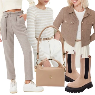 Outfity na podzim Trendový s Hnědá/Béžová Kožená bunda/Plochá Kotníková Bota/Ovčí Kožešinová Bota/Gumová Kotníková Bota/Chelsea Boty kesi "Outfit na podzim"Look: Unisex, Trendový