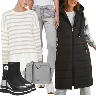 Zima Outfit s Černá/Šedá/Červená Teniska Tenisky s Bočním Zipem/Teniska na platformě/Kožená bunda/Gumová Kotníková Bota/Nepromokavá Bota dark seer "Outfit na podzim"