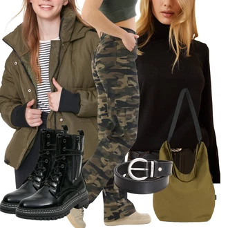 Outfity na podzim Šik s Tmavě zelená/Khaki Taška Přes Rameno/Vojenská Taška/Látková taška/Taška/Velká taška/Bavlněná taška/Sportovní Taška Přes Rameno/Vodotěsná taška/Shopper taška woox "Outfit na podzim"Look: Rad, Šik