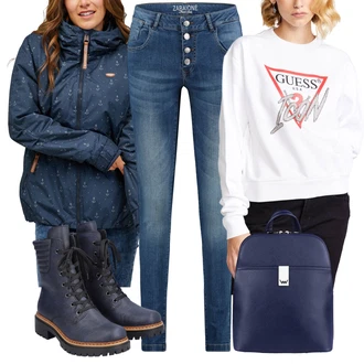 Outfity na podzim Trendový s Šedá Rieker "Outfit na podzim"Look: Pracovní oděvy, Sportovní, Premium, Trendový, Šik, Unisex, Venkovní, Nadrozměrné, Ležérní