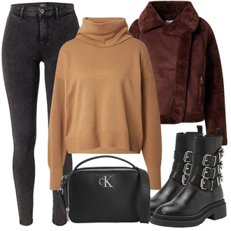 Motorka Outfit s Černá/Bílá/Fialová/Tmavě červená/Šedá/Hnědá Kozačka Motorkářská bota/Motorkářská Bota ps poelman "Outfit na podzim"Look: Jízda na koni, Motorka