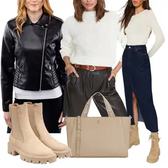 Outfity s kotníkovými botami s Bílá/Tmavě modrá/Modrá Sukně do Délky Lýtka/Vlněná Sukně/Zimní Sukně/Manšestrová Sukně/Pletená Sukně/Džínová Sukně/Maxi Sukně/Džínová vintage Sukně/Midi Sukně Trendyol "Outfit na podzim"