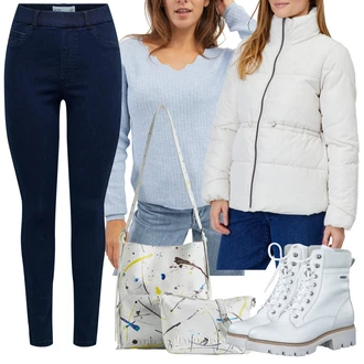 Outfit s Šedá/Bílá/Krémová/Žlutá Bunda Zimní Bund/Prošívaná Bunda/Letní peřová Bunda/Nafukovací Bund/Udržitelná Bunda/Bunda s Bočním Zipem/Puchová Bund/Termo Bund/Merino Bunda JdY "Outfit na podzim"