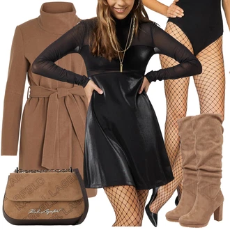 Outfit s Černá/Šedá Šaty S Rolákem/Šaty S Vysokým Výstřihem/Šaty Ze Síťoviny katy perry exclusive for about you "Outfit na podzim"