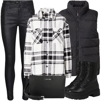 Lumberjack Outfit s Bílá/Béžová/Černá/Krémová Károvaná Košile/Flanelová košile LTB "Outfit na podzim"