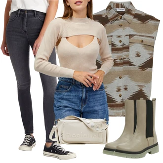 Outfit s Šedá/Světle šedá/Tmavě šedá Kožená bunda/Kožené Boty/Kotníková Bota/Džíny s Nízkým Sedem/Džíny s Rozparkem/Push up Džín/Slim Fit Džíny/Džíny Regular Fit/Navlékací džíny Wrangler "Outfit na podzim"