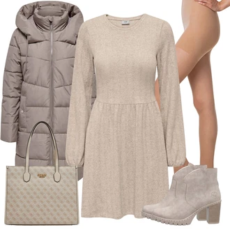 Podzim Outfit s Béžová/Hnědá/Šedá/Khaki Zimní šaty s dlouhým rukávem/Zimní Pletené Šaty/Manšestrové Šaty/Svetrové Šaty/Pouzdrové Šaty S Dlouhým Rukávem/Šaty S Kosticí/Dlouhé pletené šaty/Šaty S Rolákem JdY "Outfit na Podzim"