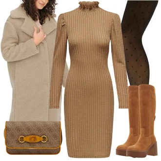 Outfit s Černá/Tmavě hnědá/Khaki Síťovaná punčocha/Punčocháče Velká Velikost/Punčocháče/Síťovaný punčocháč/Podržte Punčochu/Pletená Punčocha/Samodržící Punčocha/Třpytivý punčocháč/Vlněný punčocháč Pieces "Outfit na podzim"