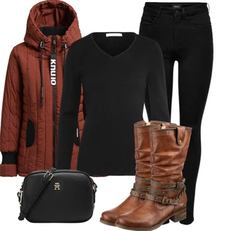Outfit s Černá/Tmavě modrá Legíny s Podšívkou/Teplé Legíny/Kožená bunda/Neprůhledný Legíny/Sportovní Legína/Formovaná Legína/Bavlněné Legíny/Legíny s Rozparkem/Pletený Legín Only "Outfit na podzim"