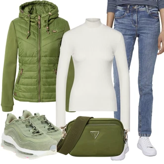 Ležérní Outfit s Fialová/Světle modrá/Modrá Rovná Kalhoty/Jeggings/Džínové Legíny/Kalhoty s dírou/Skinny Kalhoty/Kalhoty se Štěrbinou Tom Tailor "Outfit na podzim"Look: Styl, 90tá léta, Ležérní, Moderní, S průsvitem