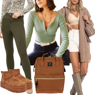Outfit s Tmavě zelená/Khaki Kožená Pánská Bund/Slim Fit Džíny/High Waist Džínové Kalhoty/Kožená bunda/Zužující se Džíny/Motorkářské Džíny/Cargo džíny/Zimní bunda/Sweat Džíny/Kožené Boty/Push up Džín/Termální Džíny/Džíny Regular Fit orsay "Outfit na podzim"