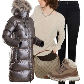 Outfit s Černá Kožená bunda/High Waist Džínové Kalhoty/Džíny s Rozparkem/Push up Džín/Slim Fit Džíny/Kožené Boty/Termální Džíny/Zimní bunda orsay "Outfit na podzim"
