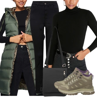 Outfit s Černá Kožená bunda/High Waist Džínové Kalhoty/Džíny s Rozparkem/Push up Džín/Slim Fit Džíny/Kožené Boty/Termální Džíny/Zimní bunda orsay "Outfit na podzim"