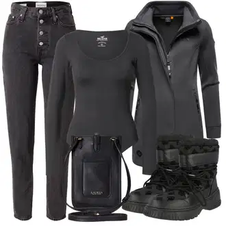 Outfit s Černá/Tmavě modrá Bota Boty do Sněhu/Termo Bota/Zimní tenisky/Šněrovací Kozačka/Vycpaná kozačka/Kožené pánské obuv/Bojová Bota Guess "Outfit na podzim"