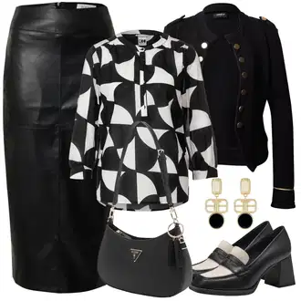 Outfit s Černá/Tmavě zelená/Bílá/Růžová Sukně z umělé kůže/Kožená Sukně about you x iconic by tatiana kucharova "Outfit na podzim"