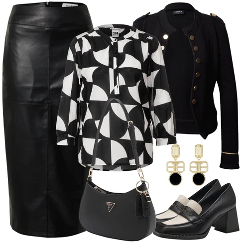 Kombinace Nový Rok Černá/Tmavě zelená/Bílá/Růžová Kožená Sukně/Sukně z umělé kůže about you x iconic by tatiana kucharovaLook: Bar, 30. narozeniny, 40. narozeniny, Koncert, Nový Rok, Zvláštní příležitosti, Matriční úřad, Narozeniny