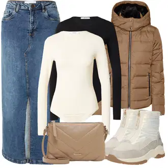 Oblečení se sukní Skating s Šedá/Bílá/Béžová/Khaki/Hnědá Kožená bunda/Teniska na platformě/Gumová Kotníková Bota/Tenisky s Bočním Zipem/Vodotěsná outdoorová Bota/Nepromokavá Bota/Kožené pánské obuv/Zimní tenisky/Kozačka se zipem Mustang "Outfit na podzim"Look: Krasobruslení, Turistika, Skating, Trekking, Bruslení, Apres ski